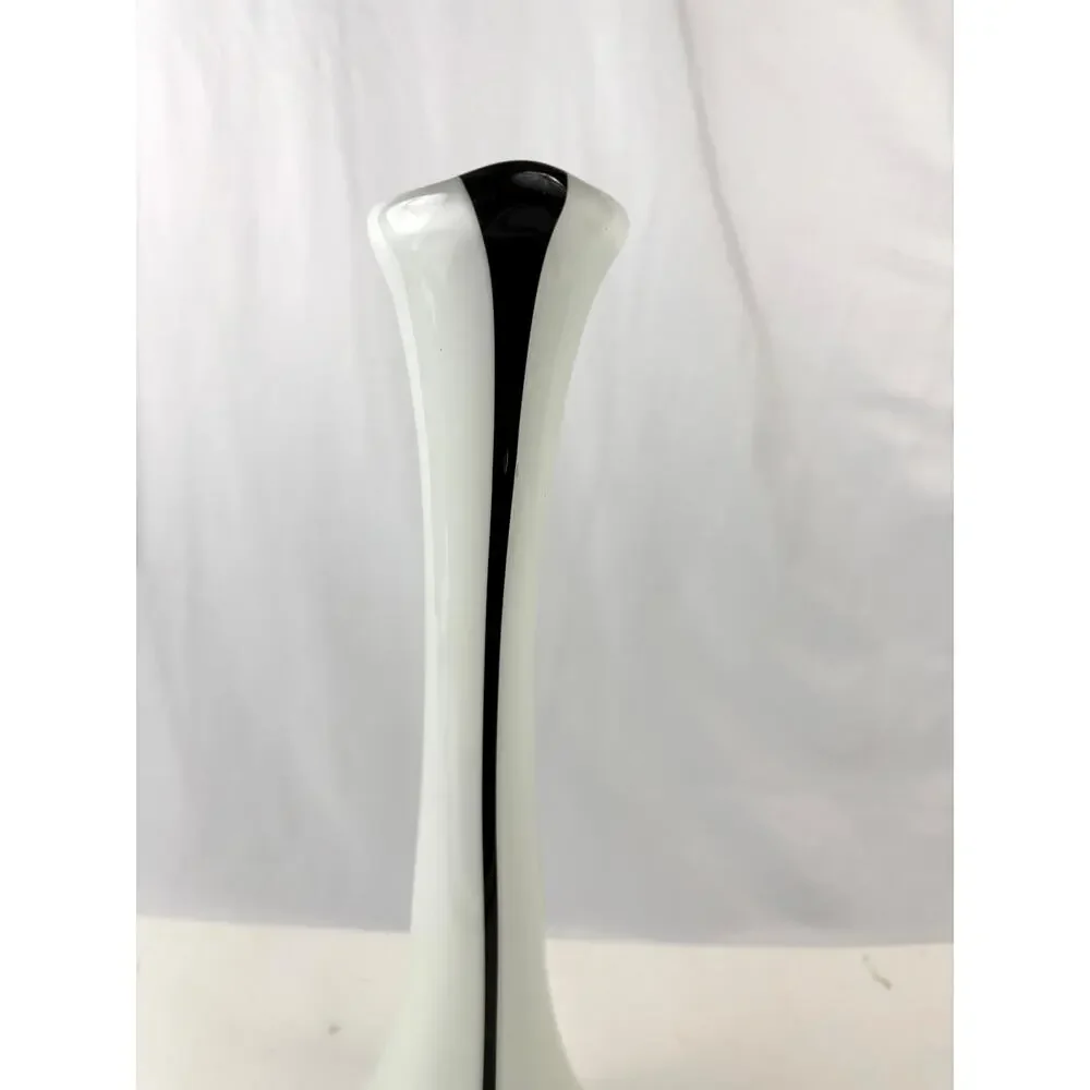 Vintage Mid-Century Modern‎ Hand Blown Glass Vase Black & White 17.5